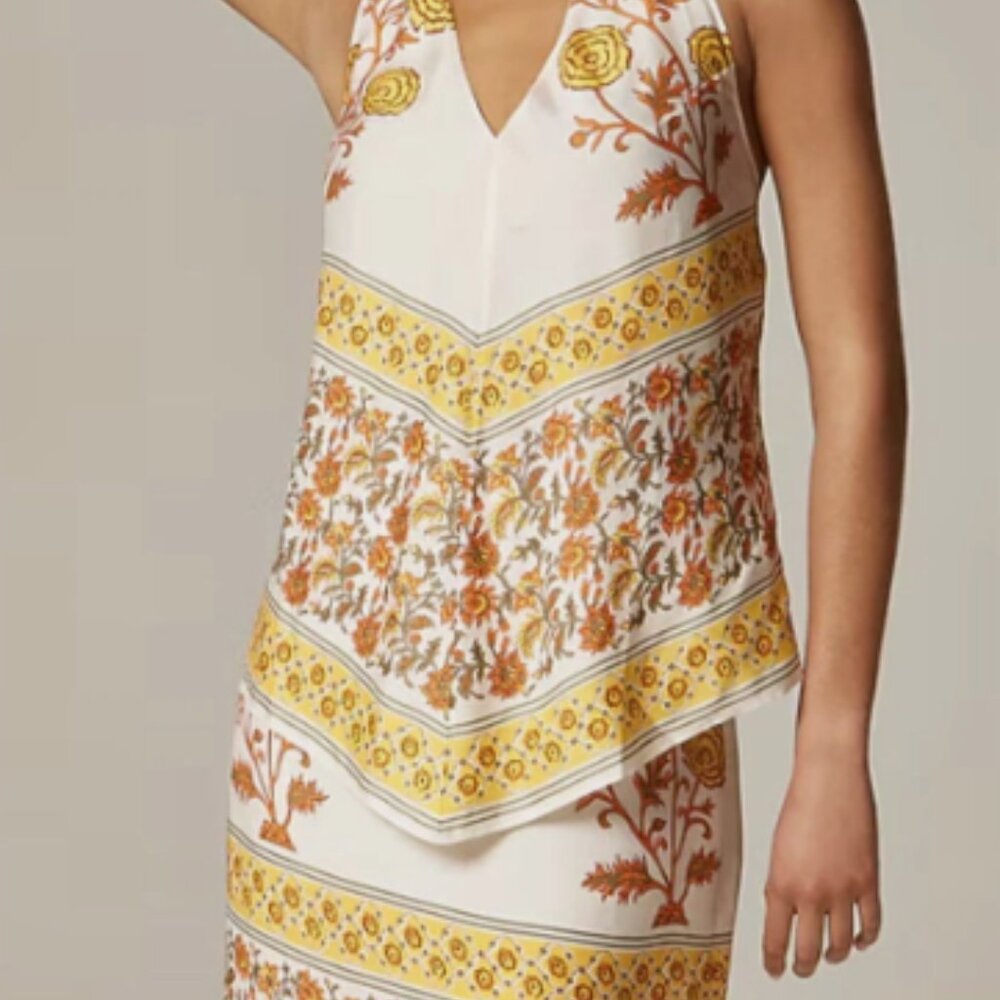 NWT J. Crew Open-back halter top in sunset rose block print XS